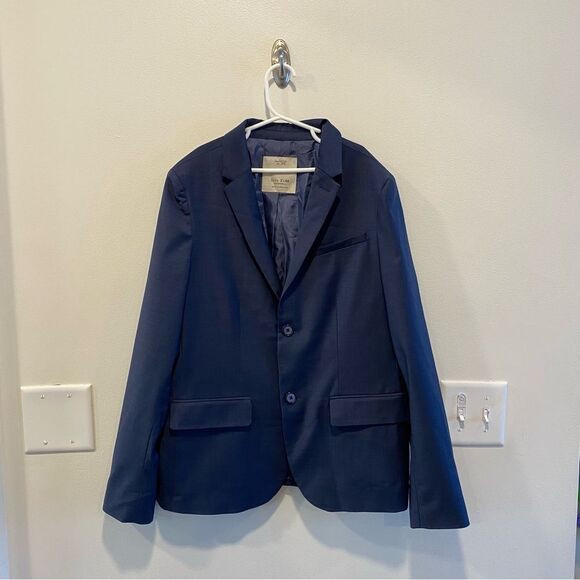 Zara blazer sports jacket boys 13-14 navy blue wool two button notch lapel - Picture 1 of 6